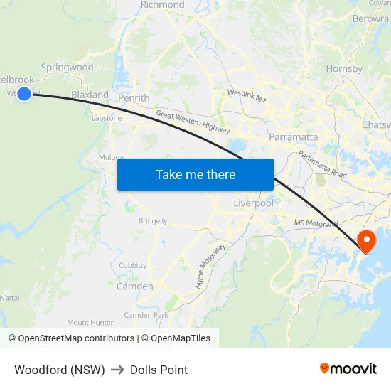 Woodford (NSW) to Dolls Point map