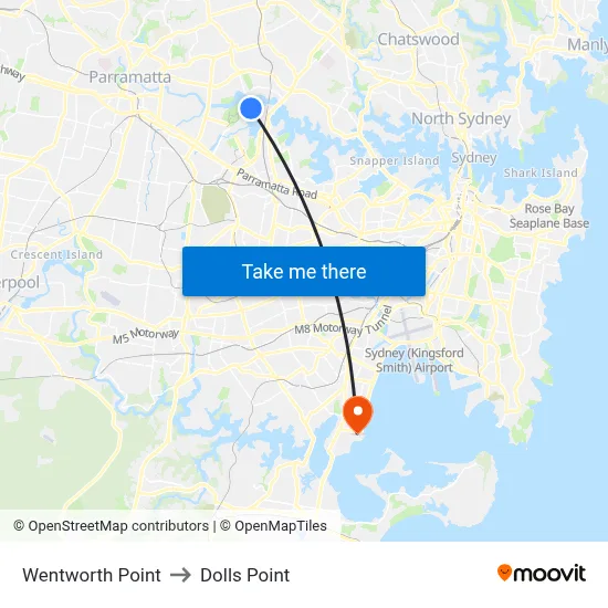 Wentworth Point to Dolls Point map