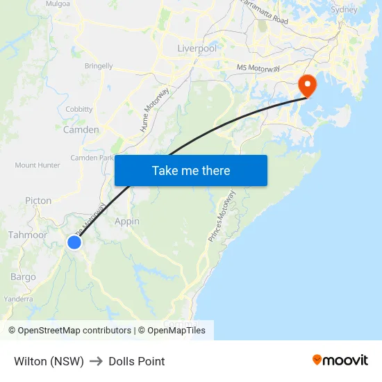 Wilton (NSW) to Dolls Point map