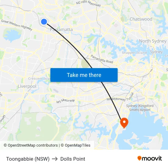 Toongabbie (NSW) to Dolls Point map