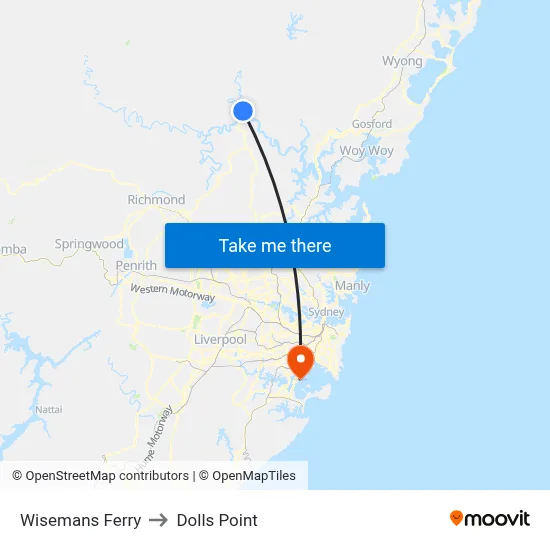 Wisemans Ferry to Dolls Point map