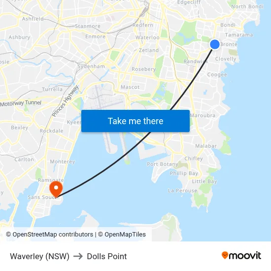 Waverley (NSW) to Dolls Point map