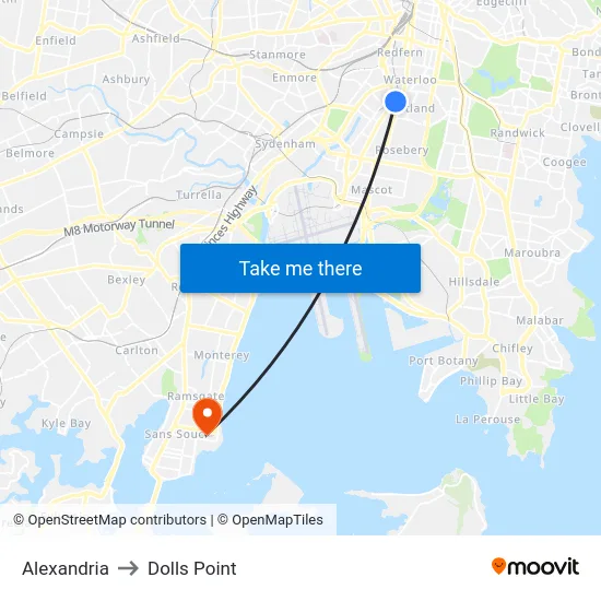 Alexandria to Dolls Point map