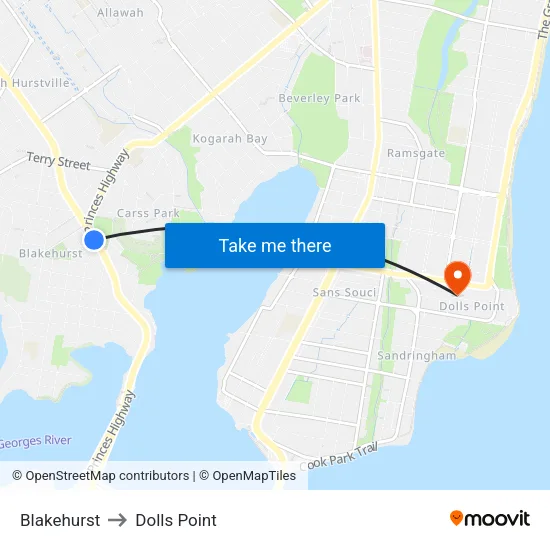 Blakehurst to Dolls Point map