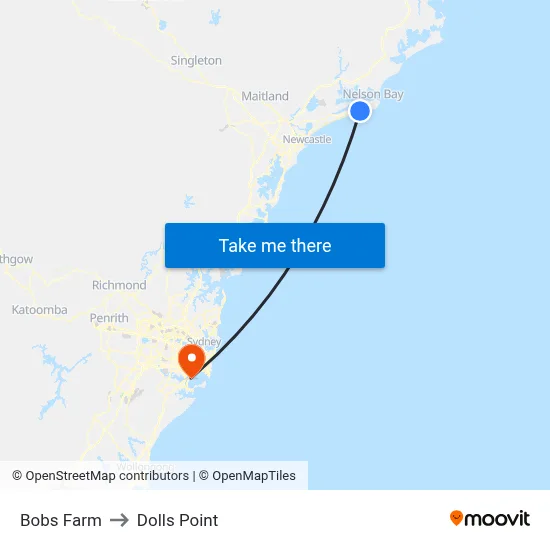 Bobs Farm to Dolls Point map