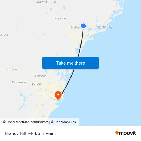 Brandy Hill to Dolls Point map
