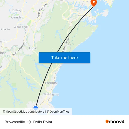 Brownsville to Dolls Point map