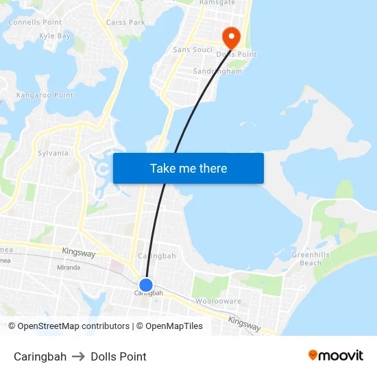 Caringbah to Dolls Point map