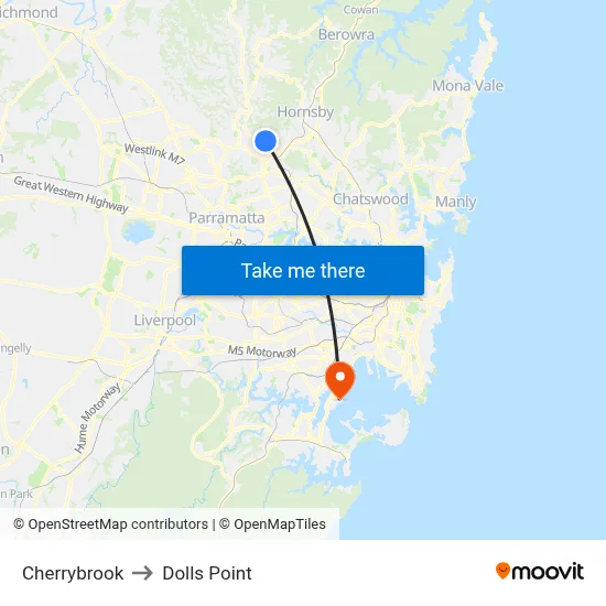 Cherrybrook to Dolls Point map