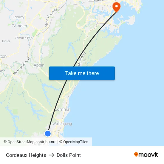 Cordeaux Heights to Dolls Point map