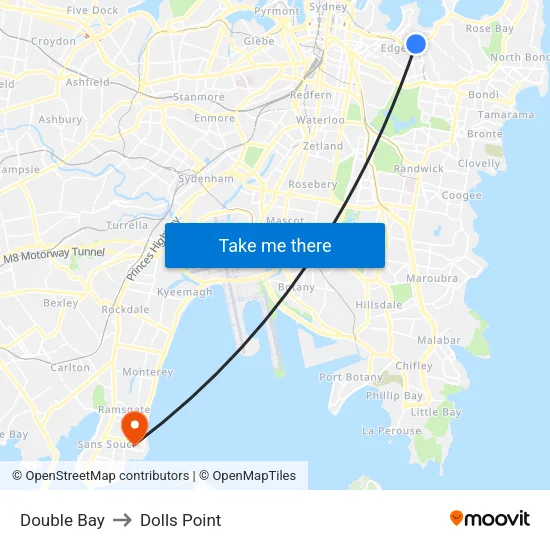 Double Bay to Dolls Point map