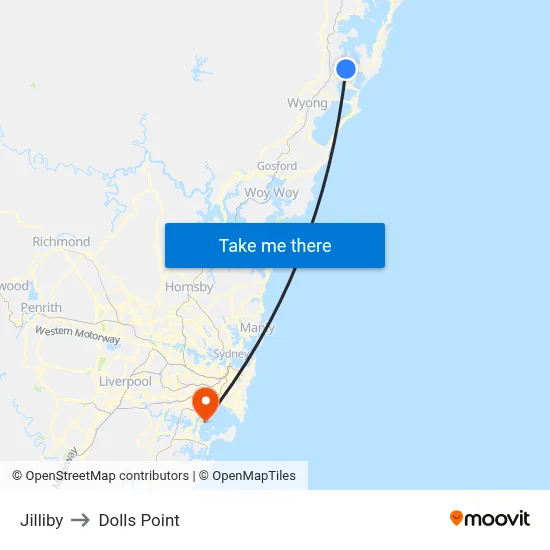 Jilliby to Dolls Point map
