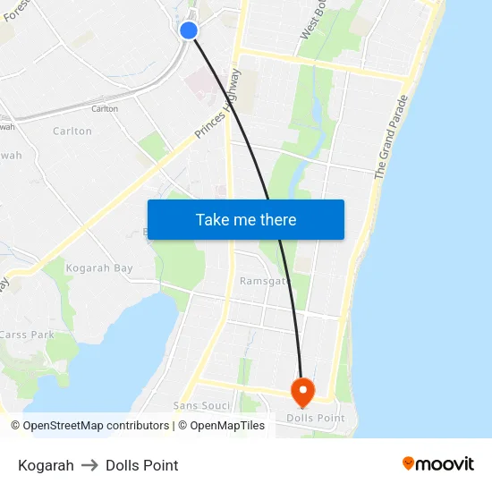 Kogarah to Dolls Point map