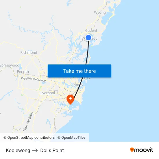 Koolewong to Dolls Point map