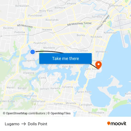 Lugarno to Dolls Point map
