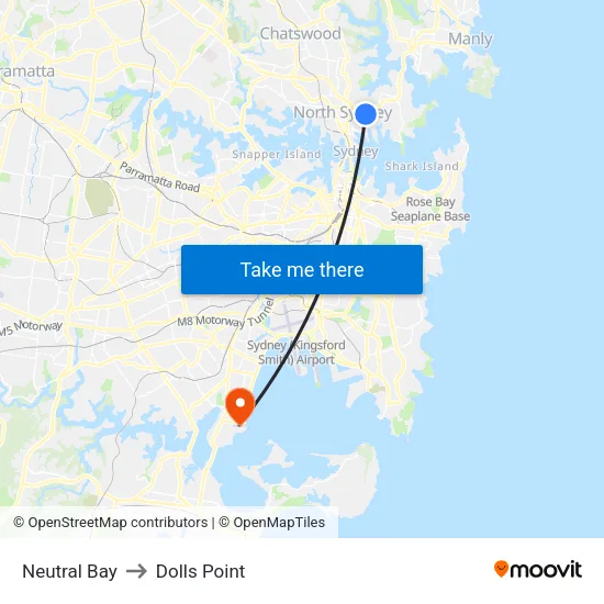 Neutral Bay to Dolls Point map