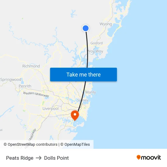 Peats Ridge to Dolls Point map