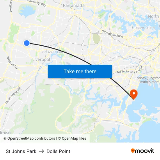 St Johns Park to Dolls Point map