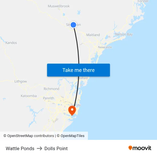 Wattle Ponds to Dolls Point map
