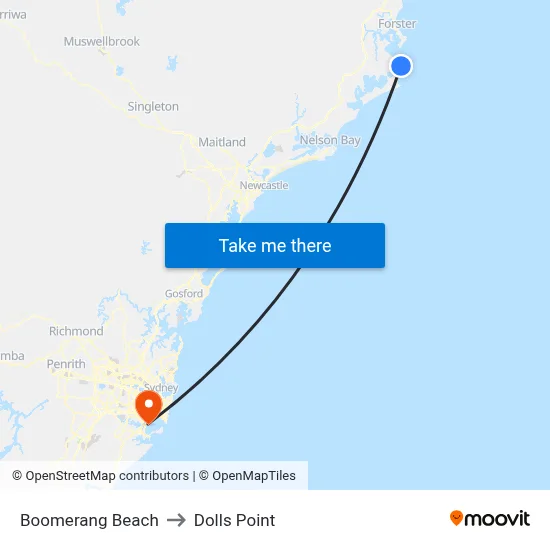 Boomerang Beach to Dolls Point map