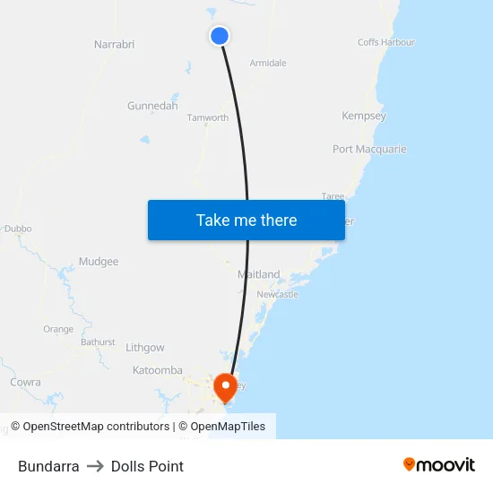 Bundarra to Dolls Point map
