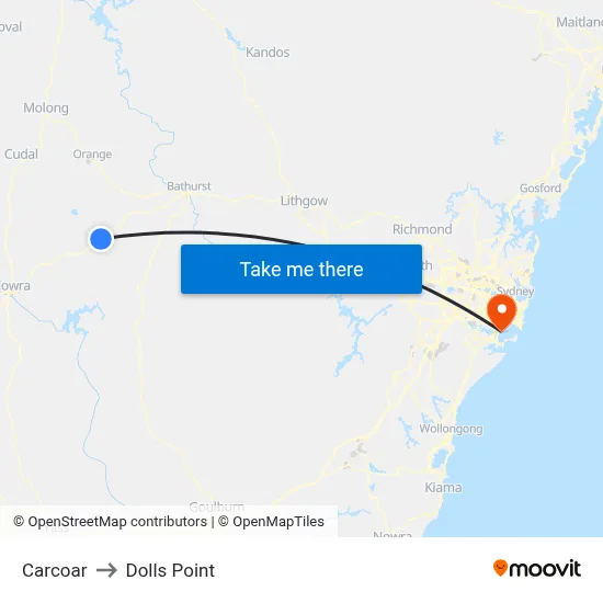 Carcoar to Dolls Point map