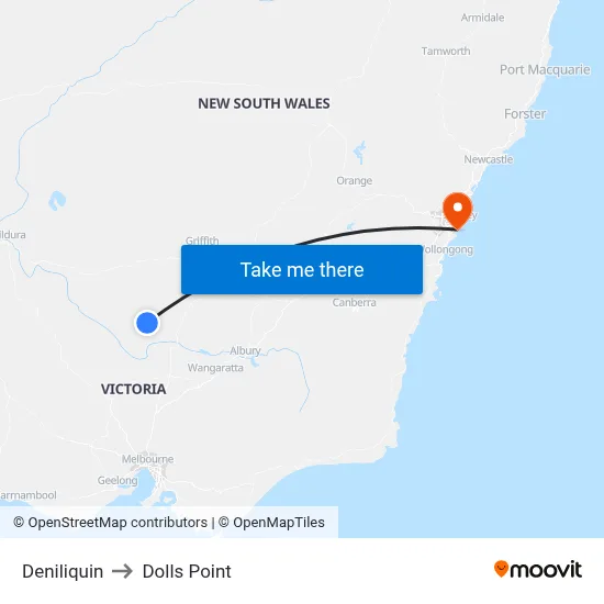 Deniliquin to Dolls Point map