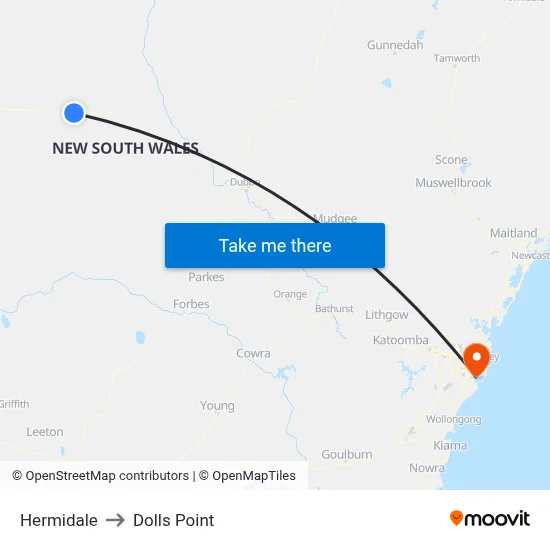 Hermidale to Dolls Point map