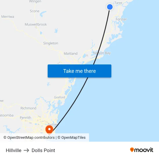Hillville to Dolls Point map