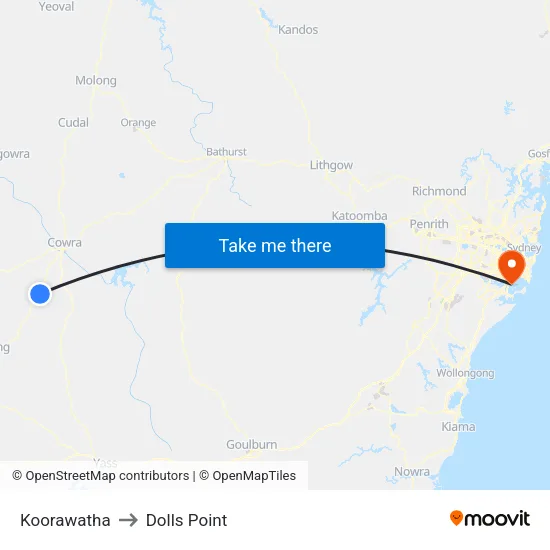 Koorawatha to Dolls Point map