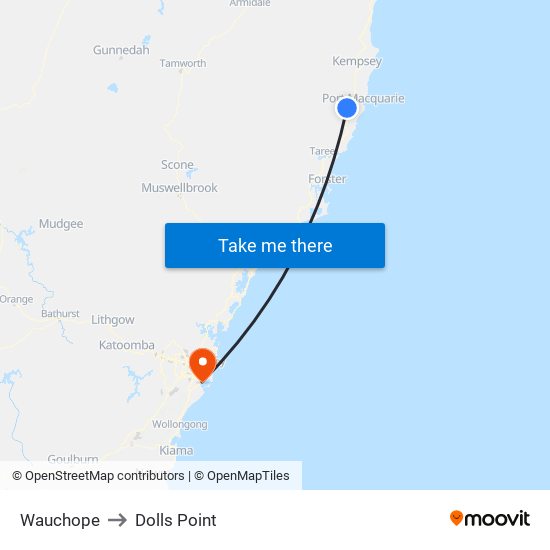 Wauchope to Dolls Point map