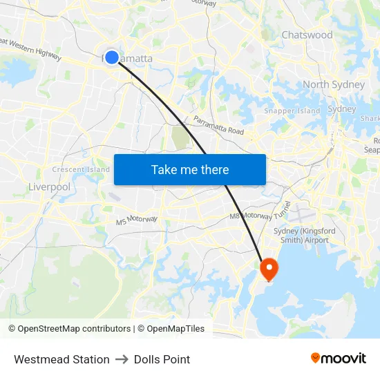 Westmead Station to Dolls Point map