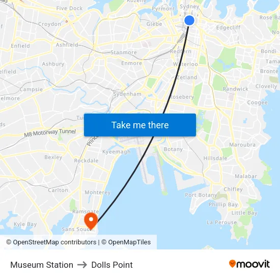 Museum Station to Dolls Point map