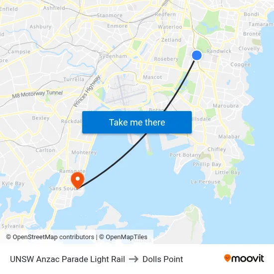 UNSW Anzac Parade Light Rail to Dolls Point map