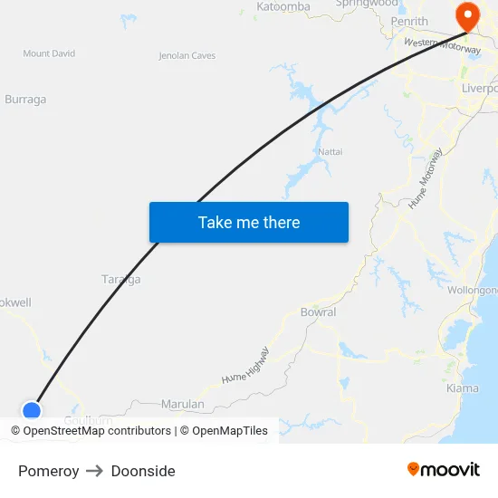 Pomeroy to Doonside map