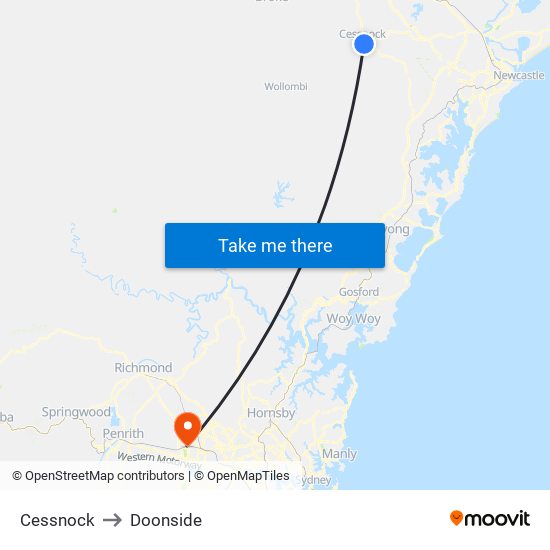 Cessnock to Doonside map