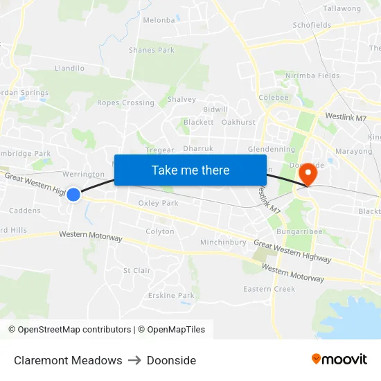 Claremont Meadows to Doonside map