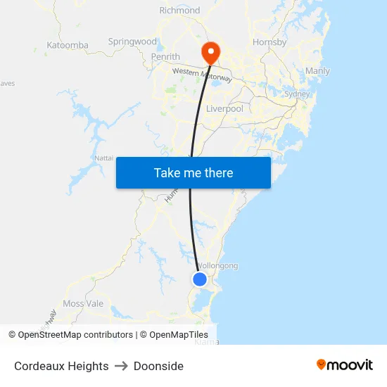 Cordeaux Heights to Doonside map