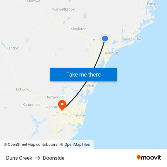 Duns Creek to Doonside map