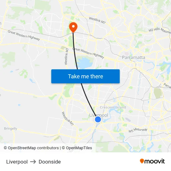 Liverpool to Doonside map