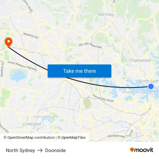 North Sydney to Doonside map