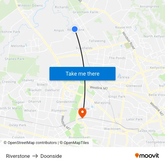 Riverstone to Doonside map