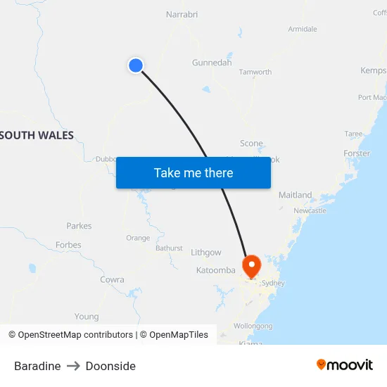 Baradine to Doonside map