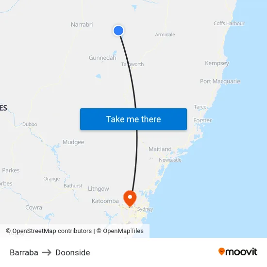 Barraba to Doonside map