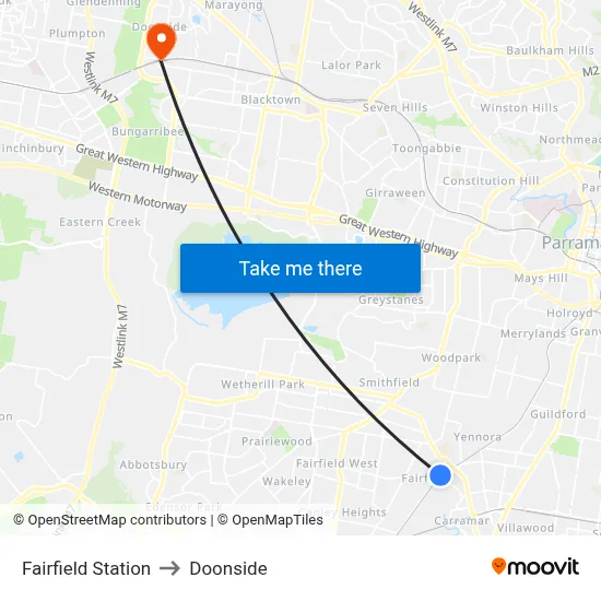 Fairfield Station to Doonside map