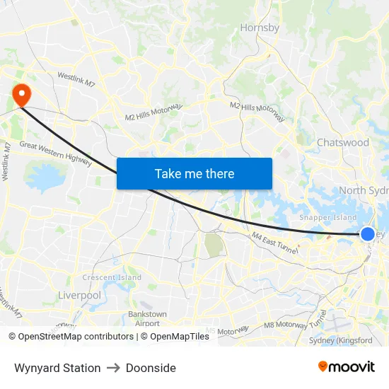 Wynyard Station to Doonside map
