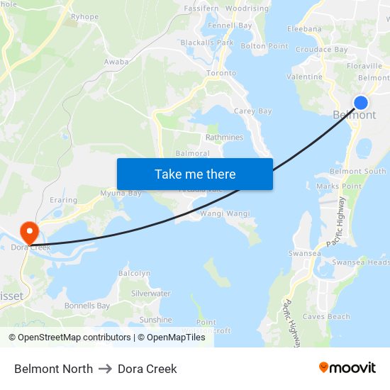 Belmont North to Dora Creek map