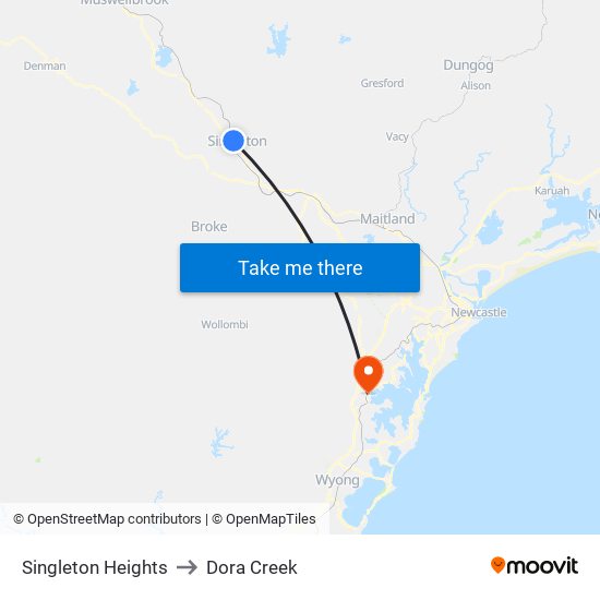 Singleton Heights to Dora Creek map