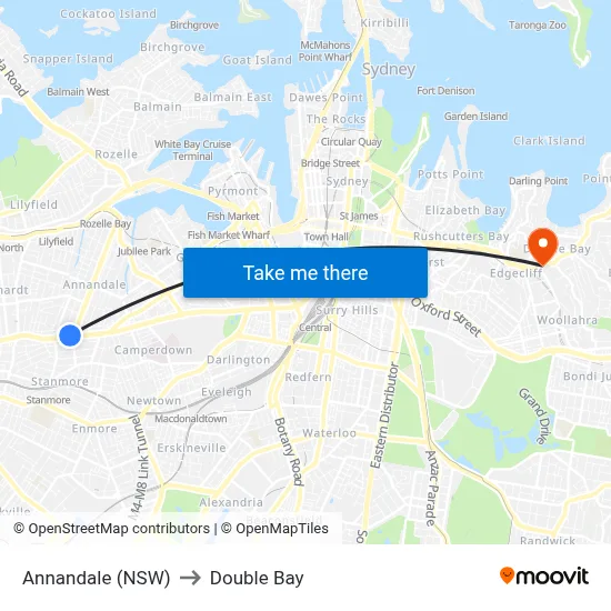Annandale (NSW) to Double Bay map