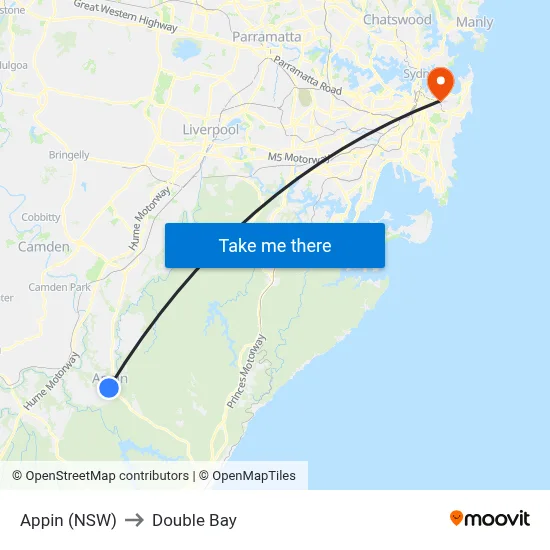 Appin (NSW) to Double Bay map
